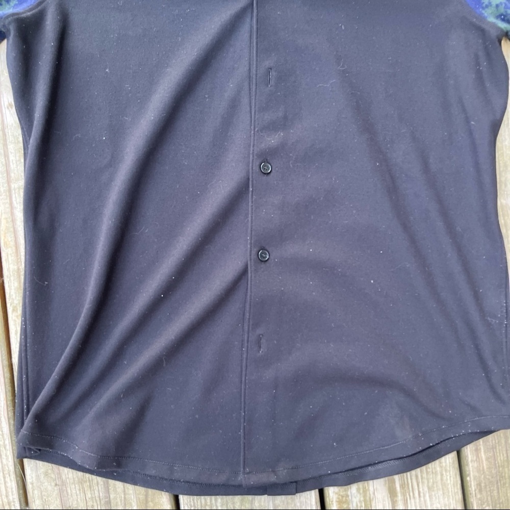 ** Trendiano Black Button Up Sweater Navy Green Sleeve Collared Large - Picture 2 of 11